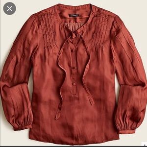 J crew featherweight satin tie neck top clay tile